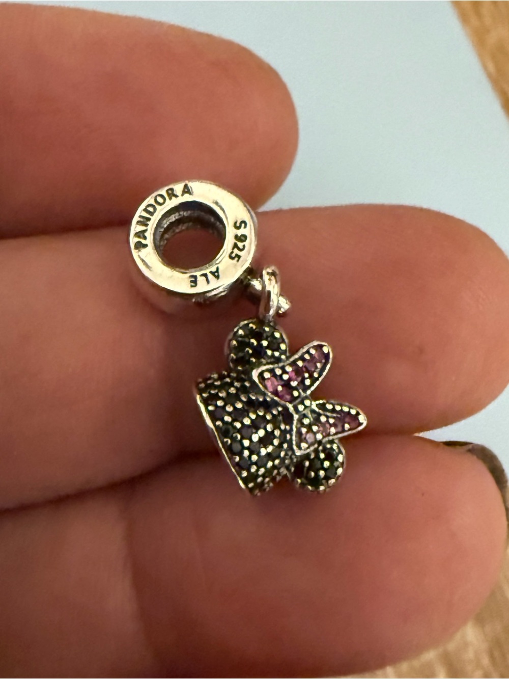 Pandora Sterling Silver Minnie Mouse Bow Dangle Charm with Pink Accents